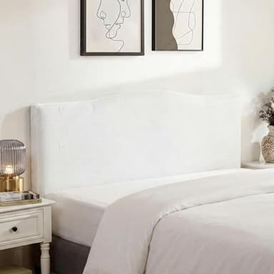 WOMACO Velvet Bed Headboard Slipcover Protector Stretch Solid Color Dustproof Cover for Bedroom Decor (Off - White, 51" - 70")