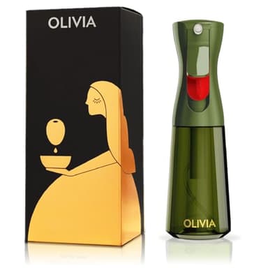 FLAIROSOL OLIVIA Oil Sprayer for Cooking, 200ml Glass Olive Oil Sprayer, Continuous Oil Spray Bottle with Portion Control, Oil Dispenser for Kitchen, Air Fryer, Salad, BBQ (Green Bottle, Gold Print)