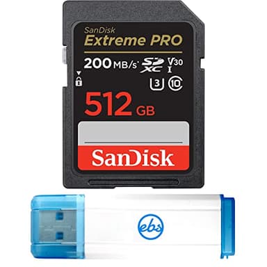 Sandisk 512GB SD Extreme Pro SDXC UHS-I Memory Card Works with Sony ZV-E10, A7 IV, ZV-E10 II Alpha Camera (SDSDXXD-512G-GN4IN) C10 Bundle with (1) Everything But Stromboli Micro & SD 3.0 Card Reader