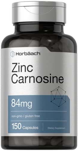 Horbäach Zinc Carnosine Supplement | 84mg per Capsule | 150 Count | Non-GMO & Gluten Free