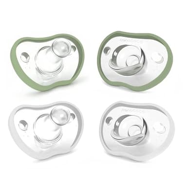 Nanobebe Baby Pacifiers 0-3 Month - Orthodontic, Curves Comfortably with Face Contour, Award Winning for Breastfeeding Babies, 100% Silicone, Baby Registry Gift 4pk, Sage/White