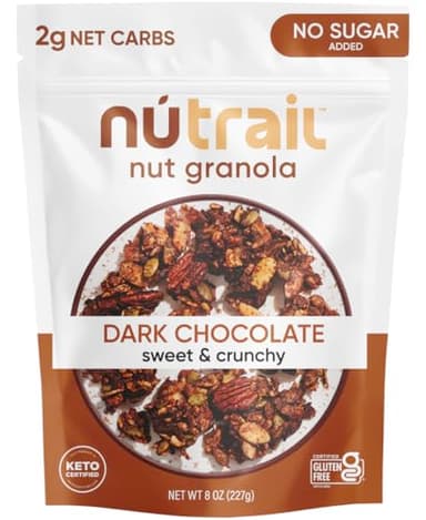 NuTrail Nut Granola Cereal, Dark Chocolate, No Sugar Added, Keto, Low Carb, Gluten Free, Grain Free, Healthy Breakfast 8 oz. 1 Count
