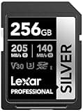 Lexar 256GB Professional Silver SDXC Memory Card, UHS-I, C10, U3, V30, 4K Video, Up to 205/140 MB/s Read/Write, for Professional Photographer, Videographer, Enthusiast (LSDSILV256G-BNNNU)