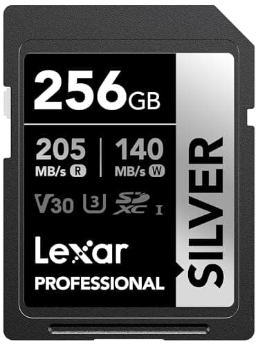 Lexar 256GB Professional Silver SD Card, UHS-I, C10, U3, V30, 4K, Up to 205/140 MB/s SDXC Memory Card, for Photographer, Videographer, Enthusiast (LSDSILV256G-BNNNU)