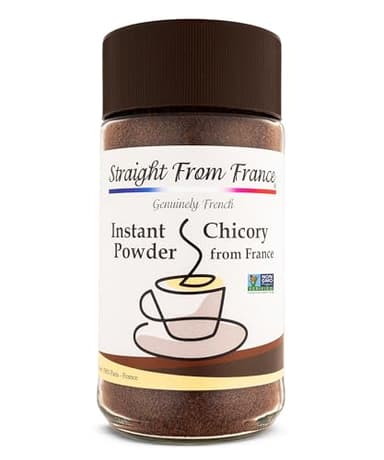 Straight from France Genuinely French, Non-GMO Certified Caffeine Free Instant Chicory Powder, Coffee Substitute Rich in Prebiotic Fibers Made from Chicory Roots 7 Oz