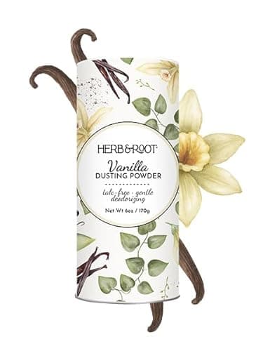 Herb & Root Talc Free Body Dusting Powders. Rose, Vanila, Sandalwood, Lavender, Jasmine, and Gift Sets (Full Size, Vanilla)