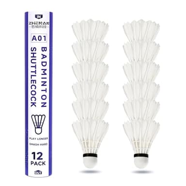 ZHENAN Goose Feather Badminton Shuttlecocks,12 Pack Feather Badminton Birdies-Hight Speed Training Birdie Ball for Indoor and Outdoor Matches,Highly Stable & Durable Shuttle Balls
