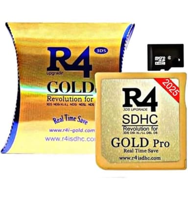R4 SDHC Gold Pro Adapter with 32 GB Micro SD with YS Menu with 500 in 1 Will Work On DS DSI DSIXL 2DS 2DSXL 3DS 3DSXL