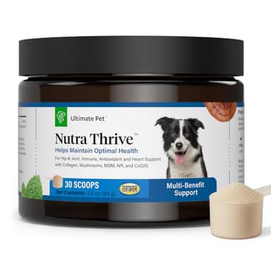 Ultimate Pet Nutrition Nutra Thrive Canine, 40-in-1 Nutritional Powder Supplement for Dogs with Digestion and Immune Support, Vitamins, Minerals, Probiotics, Enzymes, 30 Scoops