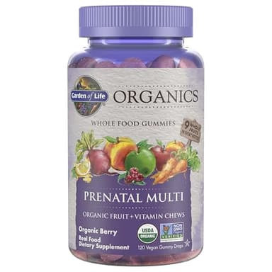 Garden of Life Organics Prenatal Gummies Multivitamin with Vitamin D3, B6, B12, C & Folate for Healthy Fetal Development – Organic, Non-GMO, Gluten-Free, Vegan, Berry Flavor, 30 Day Supply