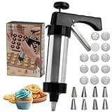 Stainless Steel Cookie Press,spritz Cookie Press for Baking,Cookie Press Gun Kit with 13 Cookie Discs and 8 Piping Tips for DIY cake Maker Decorating Baking Supplies (Cookie Press Gun Kit)