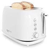Keenstone Toaster 2 Slice, Retro Wide Slot Stainless Steel Toaster with 6 Browning Levels, Reheat & Defrost, for Bagel, Toast, Bread, Kitchen Essentials, Removable Crumb Tray, White