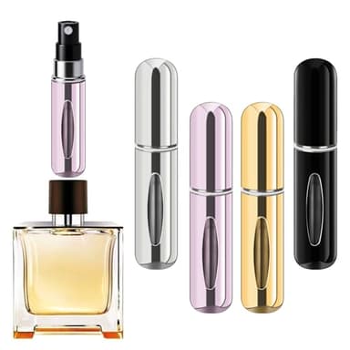 forebile Refillable Perfume Portable Atomizer Bottle Refillable Perfume Spray, Travel Perfume (5ml, 4 Pack) (Silver, Pink, Gold, Black)