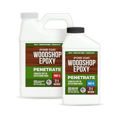 Stone Coat Woodshop Epoxy Penetrate, 1.5 Quart Kit - Ultra-Low Viscosity Penetrating Epoxy for Stabilizing Soft or Rotted Wood, Seal Coat for River Tables, Live Edge, Furniture Restoration