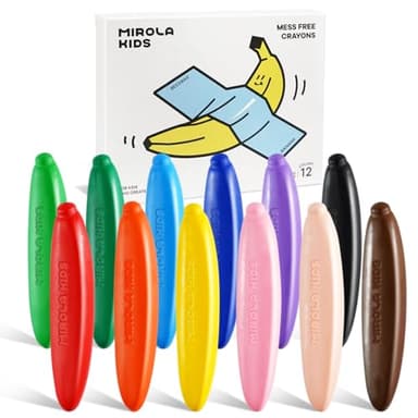 MIROLA KIDS 100% Pure Beeswax Crayon for Toddlers 1-3,12 Colors Non-Toxic Crayons with 108 Free Coloring Books PDF Pages, Safe Coloring Gifts for Babies and Toddlers, Mess Free Crayons Art Supplies