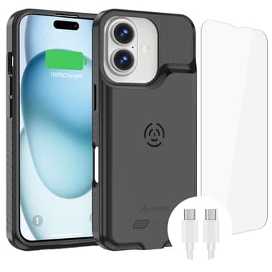 Alpatronix Battery Case for iPhone 16/16e [2025 New], 15W Fast Wireless Charging Case, Portable Strong Slim Protective Rechargeable Charger Case, Compatible with iPhone 16/16e Black