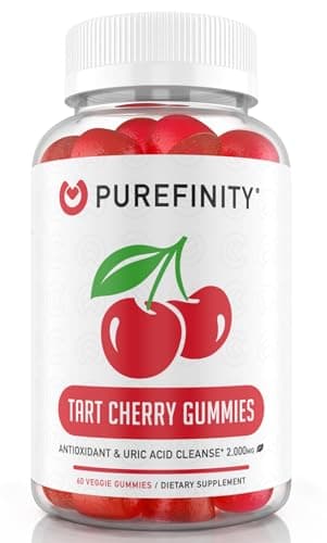 PUREFINITY Tart Cherry Gummies – Uric Acid Flush for Joint Relief & Recovery, Raw Juice Extract Antioxidant – Non-GMO, Gluten Free, Vegan, 60 Count