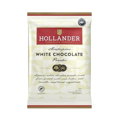 Hollander Masterpiece White Chocolate Powder | 2.5lb Bag | Sweet & Creamy Real White Chocolate |Beverage, Specialty Coffee Drinks, Baking & Desserts | Clean Label & Gourmet Ingredients | GMO Free, Rainforest Alliance Certified, Clean Label
