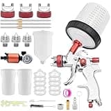 ZOSANY HVLP Gravity Feed Spray Gun, Automotive Air Paint Spray Gun Kit with 1.4, 1.7, 2.0mm Nozzles, 10 Disposable Paint Cup 600cc and Lids, Air Compressor Regulator, for Auto Paint and Touch Up