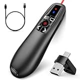 2-in-1 USB Type C Presentation Clicker, Clicker for PowerPoint Presentations, Rechargeable Wireless Presenter Remote, Pointer RF 2.4GHz USB PowerPoint Clicker Slide Advancer with Volume Control