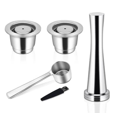 Reusable Coffee Capsules for Originales, Stainless Steel Refillable Coffee Pods, 2pcs Reutilisable Refillable Espresso Capsule(2 Cup+ Tamper+ Stainless Steel Spoon)