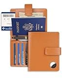 AirTag Passport Holder Wallet Cover Case for Women and Men,RFID Blocking,Passport Case with AirTag Holder,Travel Accessories (Brown)