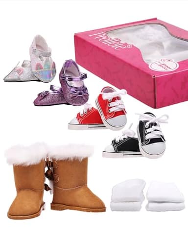 Prollete 18 inch Doll Shoes - 7 Pairs with Gift Box