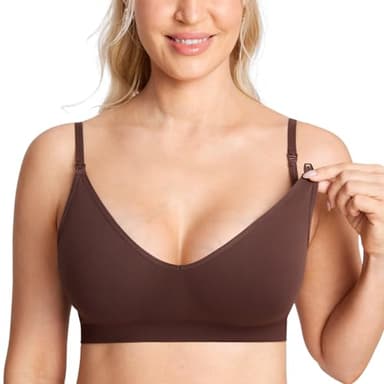 MOMANDA Sleep Nursing Bras for Breastfeeding Seamless Wirefree Maternity Bra V Neck Comfortable Bralette Hazelnut Medium