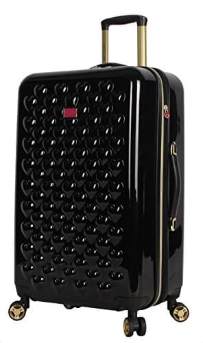 Betsey Johnson 26 Inch Checked Luggage Collection - Expandable Scratch Resistant (ABS + PC) Hardside Suitcase - Designer Lightweight Bag with 8-Rolling Spinner Wheels (Heart to Heart Black)