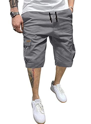 JMIERR Mens Casual Twill Cargo Shorts Cotton Drawstring Classic Cargo Chino Stretch Short with 6 Pockets for Men, US40(2XL), A Gray
