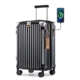 Joyway Carry On Luggage, Expandable Suitcase with Smart Cup Holder and USB Port, 20 IN Hardside Checked with TSA Lock Spinner Double Wheels, Black