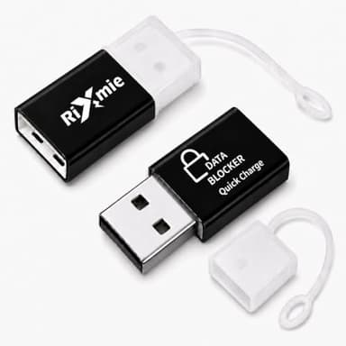 Rixmie USB-A Data Blocker, Male to Female Charge-Only Adapter, 2-Pack