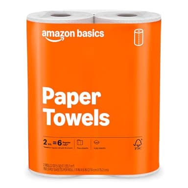 Amazon Basics 2-Ply Flex-Sheets Paper Towels, 2-Pack, 150 Sheets per Roll, 2 Basics Rolls = 6 Regular Rolls, for Everyday Use, Spills and Messes