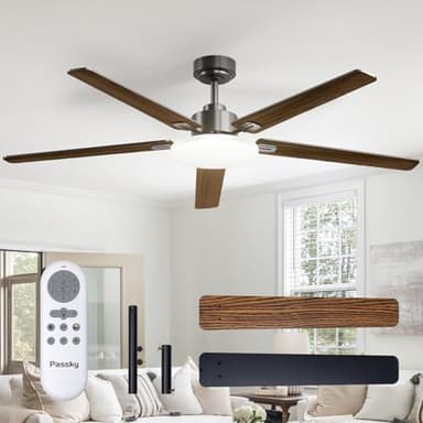 Passky Ceiling Fans with Lights, 60 inch Sleek Ceiling Fan with Light and Remote Control, 3CCT, Dimmable, Reversible, Noiseless, Black Ceiling Fan for Bedroom, Living Room