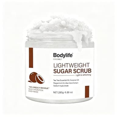 Coconut Sugar Scrub for Body Face & Feet - Suitable for Sensitive Skin, Vegan Natural Non-Greasy with Coconut Oil & Aloe Vera, Gentle Moisturizing Exfoliator（9.88 Oz）