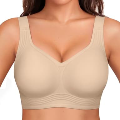 OEAK Womens Wireless Jelly Bra Plus Size Supportive Seamless Bras Full Coverage Push Up Comfortable No Underwire Tshirt Bras Creamy Beige XL