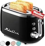 MÜELLERHOME RetroMod 2 Slice Toaster, Retro Looks with Upgraded Advanced Components, 7 Browning Levels, 3 Functions (Reheat, Defrost, Cancel), Removable Crumb Tray, Under Base Cord Storage, Black