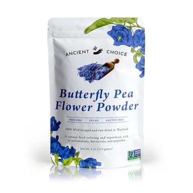 Ancient Choice - Butterfly Pea Flower Powder (4 ounce) | Blue Matcha Tea | Ceremonial (Highest) Grade | Adaptogenic Raw Culinary | Natural Food Coloring | Thai Non-GMO | Vegan