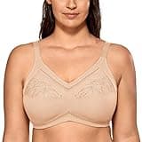 DELIMIRA Women's Mastectomy Pockets Wireless Post-Surgery Plus Size Cotton Sleep Bralette Bra Beige 38C