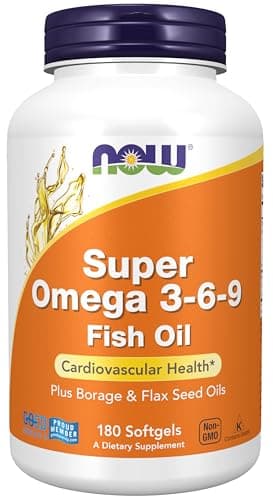 NOW Foods Supplements, Super Omega 3-6-9 1200 mg with a blend of Fish, Borage and Flax Seed Oils, 180 Softgels