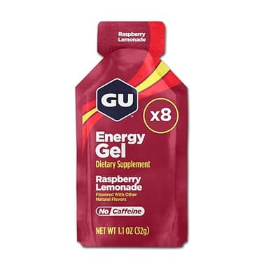 GU Energy Original Sports Nutrition Energy Gel, 8-Count, Vegan, Gluten-Free, Kosher, and Dairy-Free On-The-Go Energy for Any Workout, Raspberry Lemonade