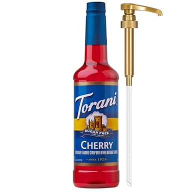 Torani Sugar Free Syrup, Cherry Flavored Syrup for Drinks, Zero Calorie, Glass Bottle with Pump Included, 25.4 Fl Oz