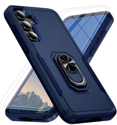 Bonkier for Samsung Galaxy A35 5G Phone Case with 2X Tempered Glass Screen Protector, Heavy-Duty [Military Grade] Shockproof Kickstand Case for Samsung Galaxy A35 5G (Dark Blue)