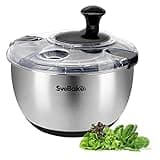 SveBake Stainless Steel Salad Spinner, 4.2 Qt Vegetable Washer, BPA-Free Lettuce Dryer with Crank Design, Dishwasher Safe, Non-Slip Base - Transparent Lid