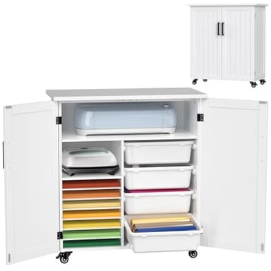 GDLF Craft Cart Compatible with Cricut Machine Cricut Table with Storage Cabinet Rolling Cart Furniture with Drawers Designed for Accessories Organization 31.6" W x 15.8" D x 34.9" H