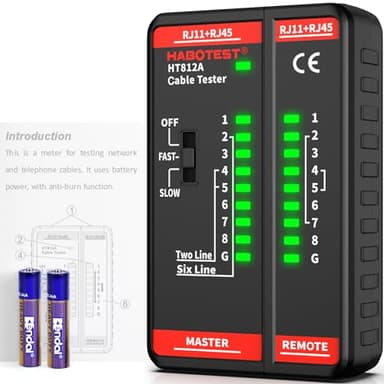 Network Ethernet Cable Tester for LAN RJ45 RJ11 CAT5 CAT5E CAT6 CAT6A CAT7, Ethernet Wire Tester Tool UTP/STP Continuity Test for Telephone Line Finder Home Repair (HT812A)