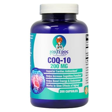 Dr. Valerie Nelson CoQ10 - Co-Enzyme Q10-200 mg -High Absorption - 400 mg per 2 caps - Non-GMO - Gluten Free - 200 Veg. Caps - Heart & Cellular Support - Made in USA by Foxxy Doc