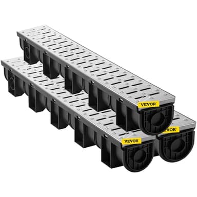 VEVOR Trench Drain System 3 Pack, Channel Drain with Metal Grate 5.9 x 5.1 in HDPE Drainage Trench, Black Plastic Garage Floor Waterway 3 x 39 in with 3 End Caps for Garden Driveway
