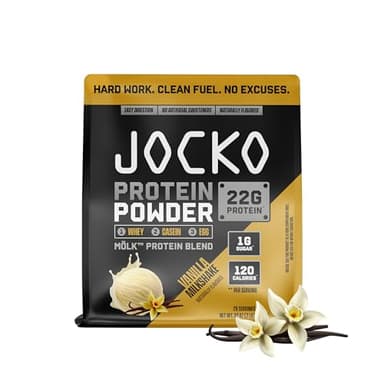 Jocko Fuel Mölk Whey Protein Powder 22g Protein - Low Sugar Monk Fruit Blend - Muscle Recovery & Growth, Packaging May Vary (28 Servings, Vanilla Milkshake)