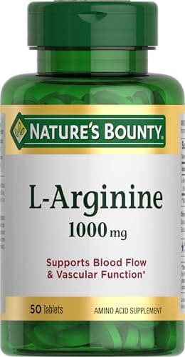 Nature’s Bounty L-Arginine 1000mg for Supporting Blood Flow and Vascular Function – Non-GMO, Gluten Free, 50 Tablets
